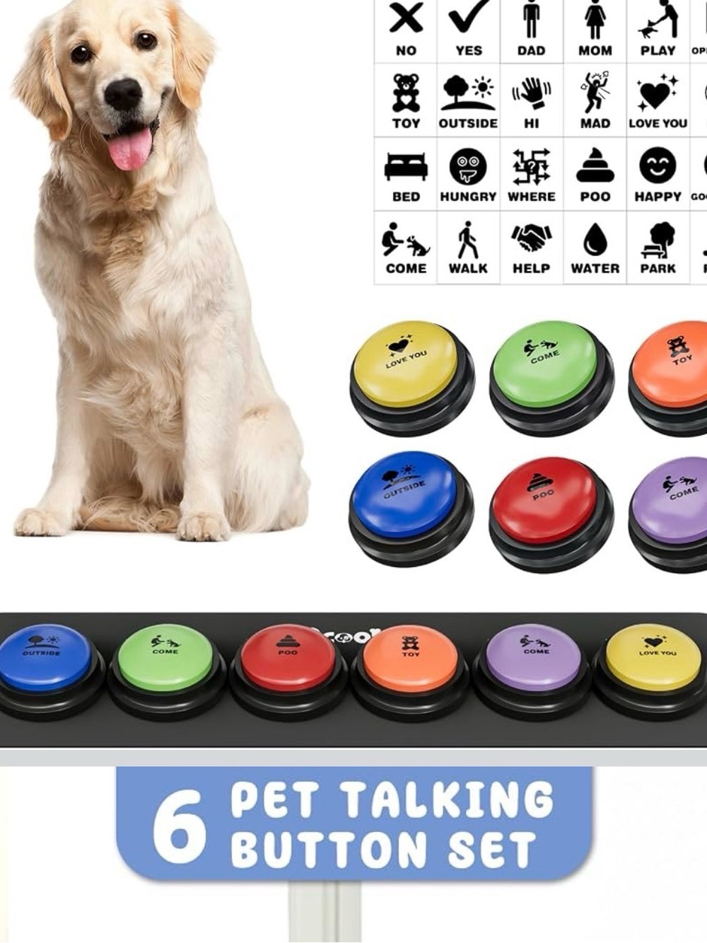 Acools 6-Pack Talking Dog Training Buttons & stickers Communication Set In Box